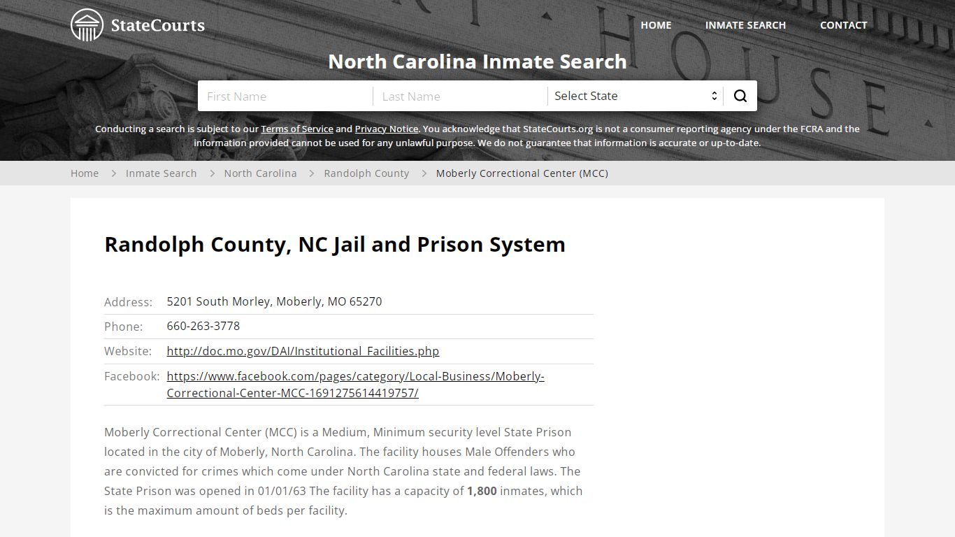 Moberly Correctional Center (MCC) Inmate Records Search, North Carolina ...